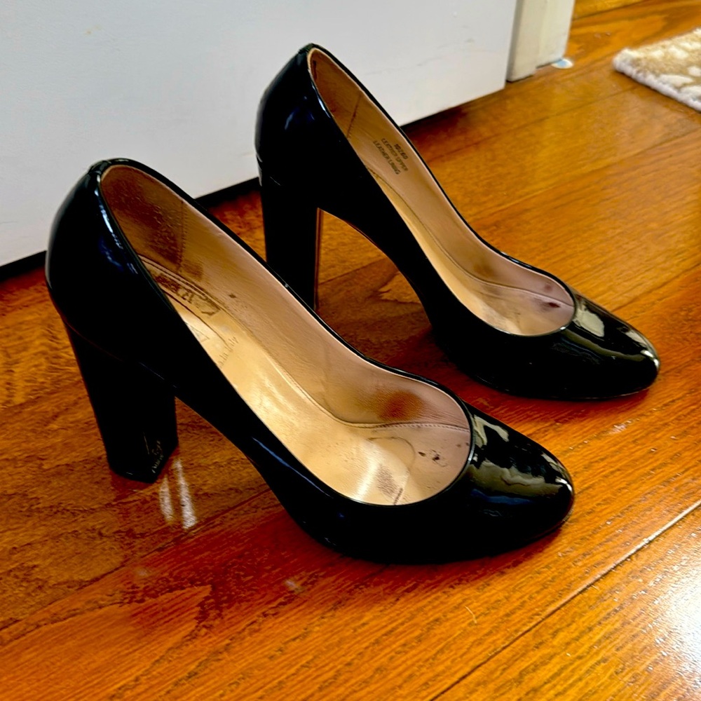 Black patent block heels